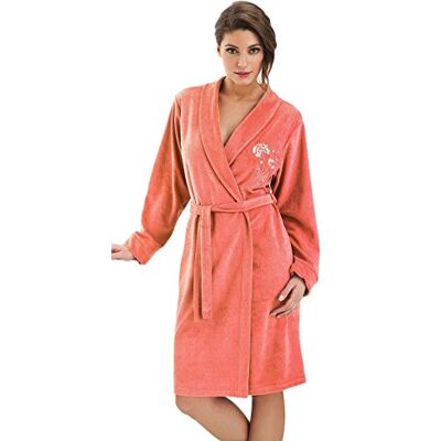 DOROTA Souple Peignoir Unicolore avec Poches, Zip et Capuche, Corail, XL (44) - Publicité DOROTA Souple Peignoir Unicolore avec Poches, Zip et Capuche, Corail, XL (44) - Publicité