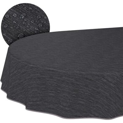 ANRO Nappe de Table en Toile cirée Aspect Lin Facile d'entretien et imperméable 180 x 140 cm (Ovale) Anthracite avec Ourlet - Publicité ANRO Nappe de Table en Toile cirée Aspect Lin Facile d'entretien et imperméable 180 x 140 cm (Ovale) Anthracite avec Ourlet - Publicité