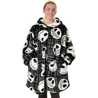 Disney L'étrange Noël de Monsieur Jack pour adultes couverture portable à capuche Pull à capuche en polaire zippée NMBC en noir avec imprimé personnage Jack Skellington Marchandise de film de Noël - Publicité Disney L'étrange Noël de Monsieur Jack pour adultes couverture portable à capuche Pull à capuche en polaire zippée NMBC en noir avec imprimé personnage Jack Skellington Marchandise de film de Noël - Publicité
