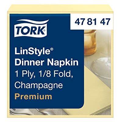 Tork 478147 Serviettes Dinner, Linstyle couleur, 12 x 50 serviettes 1 pli, 40cm x 39cm, champagne, Premium, pliage 1/8 - Publicité Tork 478147 Serviettes Dinner, Linstyle couleur, 12 x 50 serviettes 1 pli, 40cm x 39cm, champagne, Premium, pliage 1/8 - Publicité