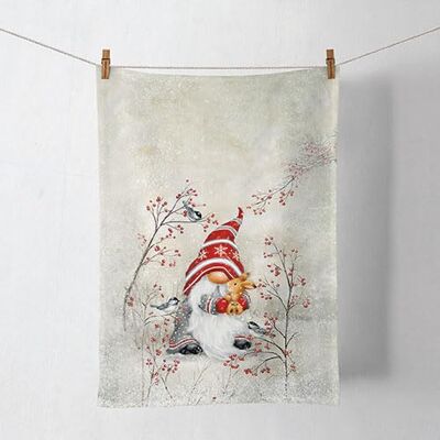 Ambiente Torchon de cuisine décoratif 70 x 50 cm 100 % coton Lutin nain avec lapin dans paysage d'hiver Série Dwarf Hug - Publicité Ambiente Torchon de cuisine décoratif 70 x 50 cm 100 % coton Lutin nain avec lapin dans paysage d'hiver Série Dwarf Hug - Publicité