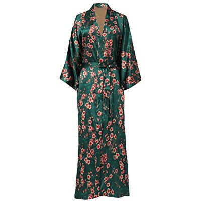 BABEYOND Kimono Long en Satin Robe de Chambre Longue pour Femme Peignoir Long Satin avec Motif Fleurs Taille Unique Vert foncé - Publicité BABEYOND Kimono Long en Satin Robe de Chambre Longue pour Femme Peignoir Long Satin avec Motif Fleurs Taille Unique Vert foncé - Publicité