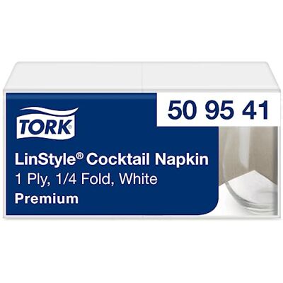 Tork LinStyle Serviette Cocktail, 509541, 24 x 24 cm, 1 x 100 serviettes pliage 1/4, résistante, blanche - Publicité Tork LinStyle Serviette Cocktail, 509541, 24 x 24 cm, 1 x 100 serviettes pliage 1/4, résistante, blanche - Publicité