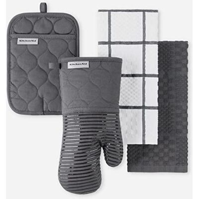KitchenAid Gant de Cuisine matelassé en Coton éponge résistant à la Chaleur, 40,6 x 66 cm, 17,8 x 33 cm et 17,8 x 25,4 cm, Gris Anthracite - Publicité KitchenAid Gant de Cuisine matelassé en Coton éponge résistant à la Chaleur, 40,6 x 66 cm, 17,8 x 33 cm et 17,8 x 25,4 cm, Gris Anthracite - Publicité