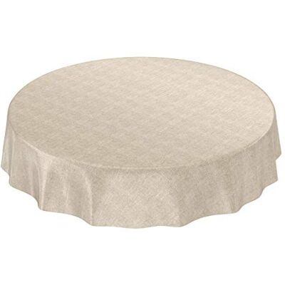 ANRO Nappe en Toile cirée Ronde, Aspect Lin, Beige, 140 cm - Publicité ANRO Nappe en Toile cirée Ronde, Aspect Lin, Beige, 140 cm - Publicité