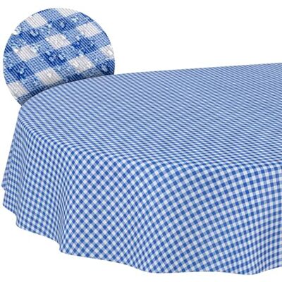ANRO Nappe en Tissu Textile Lavable Coton et Polyester Vichy Blue Ovale 180 x 140 cm pour l'intérieur et l'extérieur - Publicité ANRO Nappe en Tissu Textile Lavable Coton et Polyester Vichy Blue Ovale 180 x 140 cm pour l'intérieur et l'extérieur - Publicité