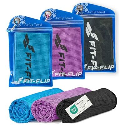 Fit-Flip Serviette rafraîchissante lot de 3 serviette de refroidissement 100x30cm pour randonnée, marche, tennis, voyages, serviettes rafraîchissantes pour le cou, serviette fraîcheur, Airflip Cool Towel - Publicité Fit-Flip Serviette rafraîchissante lot de 3 serviette de refroidissement 100x30cm pour randonnée, marche, tennis, voyages, serviettes rafraîchissantes pour le cou, serviette fraîcheur, Airflip Cool Towel - Publicité