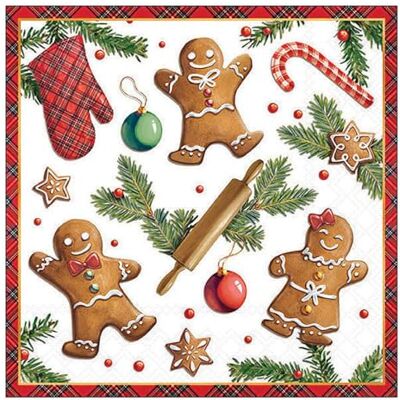 Ambiente Serviette de table biscuits pain d'épices, 33x33 cm, 3 plis, 20 pièces, décoration de Noël, décoration de table, design festif - Publicité Ambiente Serviette de table biscuits pain d'épices, 33x33 cm, 3 plis, 20 pièces, décoration de Noël, décoration de table, design festif - Publicité