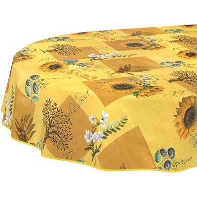 ANRO Nappe en Toile cirée Lavable, Facile d'entretien et imperméable Effet Lotus Motif Tournesol Ovale 160 x 140 cm avec Ourlet (bordée) - Publicité ANRO Nappe en Toile cirée Lavable, Facile d'entretien et imperméable Effet Lotus Motif Tournesol Ovale 160 x 140 cm avec Ourlet (bordée) - Publicité