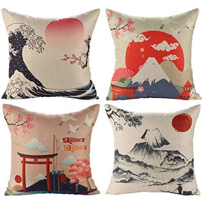 JOTOM Housse de Coussin Japonais MT. Fuji Ukiyo-e en Taie d'oreiller Canapé Voiture Maison Lit Décor 45 x 45cm, Ensemble de 4 pièces (Style Japonais B) - Publicité JOTOM Housse de Coussin Japonais MT. Fuji Ukiyo-e en Taie d'oreiller Canapé Voiture Maison Lit Décor 45 x 45cm, Ensemble de 4 pièces (Style Japonais B) - Publicité