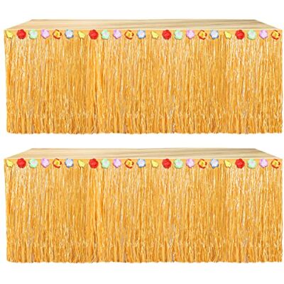 Eowppue Luau Lot de 2 jupes de table hawaïennes naturelles 2,7 x 75,1 cm pour décorations de fête tropicales hawaïennes, jaune paille - Publicité Eowppue Luau Lot de 2 jupes de table hawaïennes naturelles 2,7 x 75,1 cm pour décorations de fête tropicales hawaïennes, jaune paille - Publicité