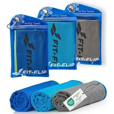 Fit-Flip Serviette rafraîchissante lot de 3 serviette de refroidissement 100x30cm pour randonnée, marche, tennis, voyages, serviettes rafraîchissantes pour le cou, serviette fraîcheur, Airflip Cool Towel - Publicité Fit-Flip Serviette rafraîchissante lot de 3 serviette de refroidissement 100x30cm pour randonnée, marche, tennis, voyages, serviettes rafraîchissantes pour le cou, serviette fraîcheur, Airflip Cool Towel - Publicité