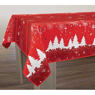 Le linge de Jules Nappe Anti-Taches Sapin Rouge Carrée 150 x 150 cm - Publicité Le linge de Jules Nappe Anti-Taches Sapin Rouge Carrée 150 x 150 cm - Publicité