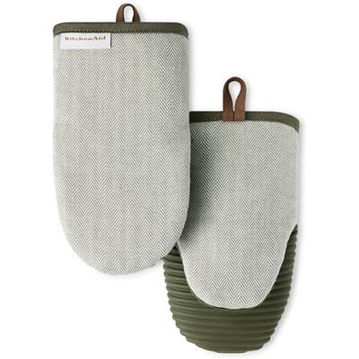 KitchenAid ® Evergreen Design Series Lot de 2 mini gants de cuisine en silicone souple nervuré à chevrons, résistants à la chaleur jusqu'à 260 °C, flexibles et imperméables, vert forêt foncé, 14 x 22,9 - Publicité KitchenAid ® Evergreen Design Series Lot de 2 mini gants de cuisine en silicone souple nervuré à chevrons, résistants à la chaleur jusqu'à 260 °C, flexibles et imperméables, vert forêt foncé, 14 x 22,9 - Publicité