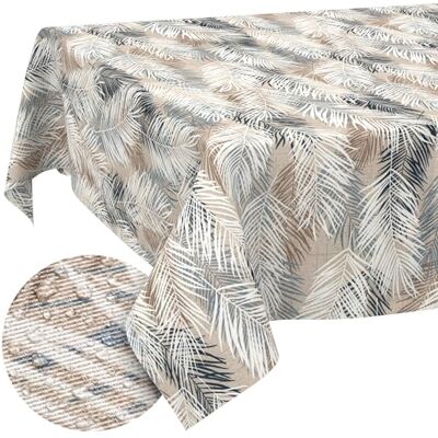 ANRO Nappe Lavable Motif Feuilles Gris/Beige Rectangulaire 240 x 140 cm Imperméable pour l'intérieur et l'extérieur Effet Lotus, Bord coupé - Publicité ANRO Nappe Lavable Motif Feuilles Gris/Beige Rectangulaire 240 x 140 cm Imperméable pour l'intérieur et l'extérieur Effet Lotus, Bord coupé - Publicité