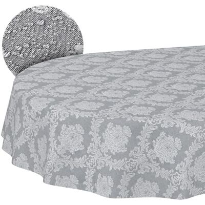 ANRO Nappe Textile en Coton Polyester Lavable Ornement uni Tissu Jacquard damassé Lavable Style Baroque Gris Ovale 180 x 140 cm Bord coupé - Publicité ANRO Nappe Textile en Coton Polyester Lavable Ornement uni Tissu Jacquard damassé Lavable Style Baroque Gris Ovale 180 x 140 cm Bord coupé - Publicité