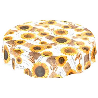 ANRO Nappe en Toile cirée Ronde Motif tournesols d'été 140 cm Bords coupés - Publicité ANRO Nappe en Toile cirée Ronde Motif tournesols d'été 140 cm Bords coupés - Publicité