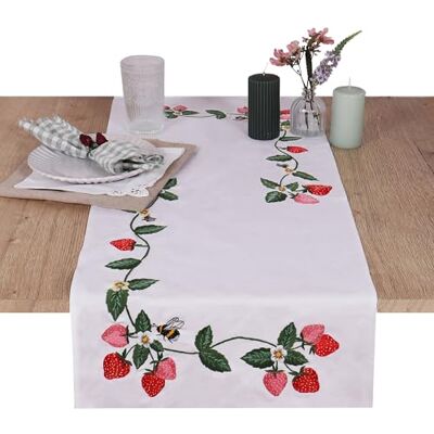 Trimits Kit de broderie Chemin de table Comprend tissu imprimé, fils, aiguille et instructions, 40 x 100 cm, Champs de fraises - Publicité Trimits Kit de broderie Chemin de table Comprend tissu imprimé, fils, aiguille et instructions, 40 x 100 cm, Champs de fraises - Publicité
