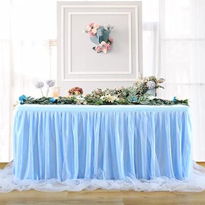 HB HBB MAGIC HBBMAGIC Jupe de Table en Tulle Bleu bébé sans lumière, 275 cm, à Volants, Tutu Lavable pour Mariage, fête, Anniversaire, Baby Shower, gâteau, Dessert, baptême de Table. Publicité HB HBB MAGIC HBBMAGIC Jupe de Table en Tulle Bleu bébé sans lumière, 275 cm, à Volants, Tutu Lavable pour Mariage, fête, Anniversaire, Baby Shower, gâteau, Dessert, baptême de Table. Publicité