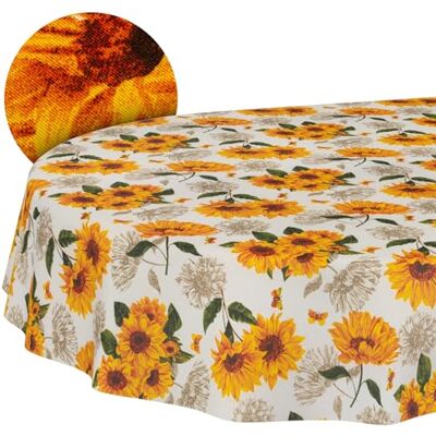 ANRO Nappe Lavable Effet Lotus Facile d'entretien en Coton et Polyester Anti-Taches pour l'extérieur Motif Tournesol Ovale 180 x 140 cm - Publicité ANRO Nappe Lavable Effet Lotus Facile d'entretien en Coton et Polyester Anti-Taches pour l'extérieur Motif Tournesol Ovale 180 x 140 cm - Publicité