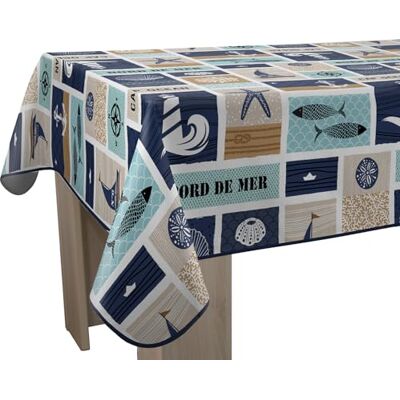 Le linge de Jules Nappe Anti-Taches Bord de mer Rectangle 150 x 240 cm, Bleu, Beige - Publicité Le linge de Jules Nappe Anti-Taches Bord de mer Rectangle 150 x 240 cm, Bleu, Beige - Publicité