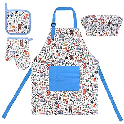 Chstarina Tablier Cuisine Enfant Réglable avec Poches Coton Tablier Barbecue + Chapeau de Chef + Tapis Résistant à La Chaleur pour Cuisson - Publicité Chstarina Tablier Cuisine Enfant Réglable avec Poches Coton Tablier Barbecue + Chapeau de Chef + Tapis Résistant à La Chaleur pour Cuisson - Publicité