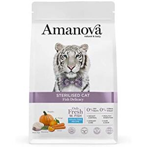 Amanova Super Premium Dry Food pour Chats stérilisés Saveur de Poisson Blanc 100% Naturel, hypoallergénique et monoprotéique sans céréales sans cruauté Format 1,5 kg (1,5 Kg) - Publicité Amanova Super Premium Dry Food pour Chats stérilisés Saveur de Poisson Blanc 100% Naturel, hypoallergénique et monoprotéique sans céréales sans cruauté Format 1,5 kg (1,5 Kg) - Publicité