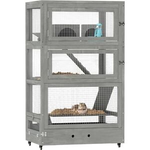 PawHut Cage pour hamsters nains en bois, 65 x 45 x 109 cm Cage pour rongeurs avec niches, bascule, palette, mangeoires, 4 niveaux Cage pour petits animaux avec serrure, rampes, roulettes, Gris - Publicité PawHut Cage pour hamsters nains en bois, 65 x 45 x 109 cm Cage pour rongeurs avec niches, bascule, palette, mangeoires, 4 niveaux Cage pour petits animaux avec serrure, rampes, roulettes, Gris - Publicité