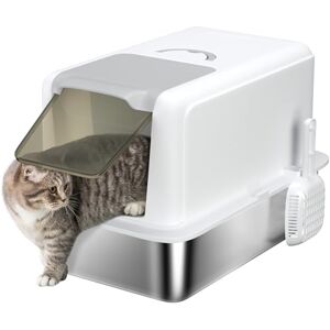 PawHut Bac à litière , bac à litière avec Couvercle, bac en Acier Inoxydable, Filtre à litière intégré, Pelle à litière Incluse, pour Chats jusqu'à 6 kg, Blanc - Publicité PawHut Bac à litière , bac à litière avec Couvercle, bac en Acier Inoxydable, Filtre à litière intégré, Pelle à litière Incluse, pour Chats jusqu'à 6 kg, Blanc - Publicité