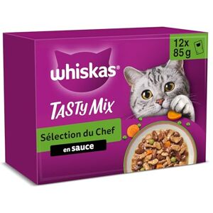 whiskas TASTY MIX Aliment humide Sauce Chat adulte 12x85g Sélection du chef (Lot de 4) 48 Sachets - Publicité whiskas TASTY MIX Aliment humide Sauce Chat adulte 12x85g Sélection du chef (Lot de 4) 48 Sachets - Publicité