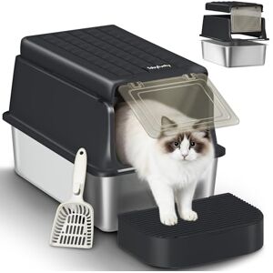Fobyfurny Bac à Litière pour Chat INOX avec Couvercle, Bac Litière pour Chat XXL, avec Pelle à Litière et Marchepied, Amovible, Couvercle Rabattable à 120°, Facile à Nettoyer, Noir, FPLB001SB1 - Publicité Fobyfurny Bac à Litière pour Chat INOX avec Couvercle, Bac Litière pour Chat XXL, avec Pelle à Litière et Marchepied, Amovible, Couvercle Rabattable à 120°, Facile à Nettoyer, Noir, FPLB001SB1 - Publicité