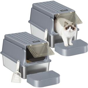 Fobyfurny Bac à Litière pour Chat INOX avec Couvercle Lot de 2, 60x40x38,5cm, Bac Litière pour Chat XXL, avec Pelle à Litière et Marchepied, Amovible, 120° Couvercle Rabattable, Gris Foncé FPLB002SG2 - Publicité Fobyfurny Bac à Litière pour Chat INOX avec Couvercle Lot de 2, 60x40x38,5cm, Bac Litière pour Chat XXL, avec Pelle à Litière et Marchepied, Amovible, 120° Couvercle Rabattable, Gris Foncé FPLB002SG2 - Publicité