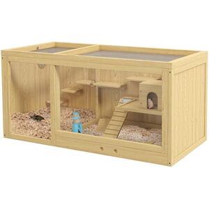PawHut Cage pour hamsters en bois, 100 cm Clapier pour petits animaux, maison de jeu pour gerbilles Cage pour rongeurs avec balançoires, échelles, toit ouvrant, cabane, nature - Publicité PawHut Cage pour hamsters en bois, 100 cm Clapier pour petits animaux, maison de jeu pour gerbilles Cage pour rongeurs avec balançoires, échelles, toit ouvrant, cabane, nature - Publicité