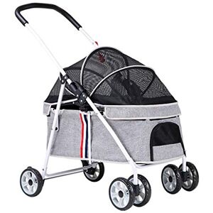 MASME Chariot Pliable No-Zip Poussette Chat et Chien, Poussette Chien Caisse de Transport Chat Lapin Poussettes Cage de Transport Chats Chien Voiture 20 Kg, Auvent Ajustable (Color : Grey A) - Publicité