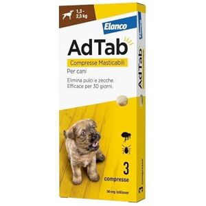 Elanco Italie Spa Adtab 56mg - Traitement antiparasitaire pour chiens 1,3-2,5kg - Publicité Elanco Italie Spa Adtab 56mg - Traitement antiparasitaire pour chiens 1,3-2,5kg - Publicité
