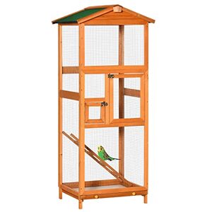 PawHut Cage à Oiseaux Grande Taille en Bois Massif, volière avec Toit en Asphalte, 2 Portes et tiroir Amovible, 68 x 63 x 165 cm, Orange - Publicité PawHut Cage à Oiseaux Grande Taille en Bois Massif, volière avec Toit en Asphalte, 2 Portes et tiroir Amovible, 68 x 63 x 165 cm, Orange - Publicité