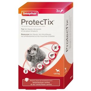 Beaphar – PROTECTIX® Solution Spot-on pour Chiens (1,5-4 kg) – Pipettes antiparasitaires – Protège Contre 6 parasites différents de 2 à 4 semaines (tiques, puces, moustiques...) – 3 pipettes de 0,4ml - Publicité Beaphar – PROTECTIX® Solution Spot-on pour Chiens (1,5-4 kg) – Pipettes antiparasitaires – Protège Contre 6 parasites différents de 2 à 4 semaines (tiques, puces, moustiques...) – 3 pipettes de 0,4ml - Publicité