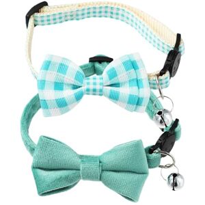 PKRFCJ Lot de 2 colliers avec clochettes Collier amovible pour chats Joli collier réglable avec nœud papillon Convient pour les petits animaux de compagnie (vert, carreaux bleu) - Publicité PKRFCJ Lot de 2 colliers avec clochettes Collier amovible pour chats Joli collier réglable avec nœud papillon Convient pour les petits animaux de compagnie (vert, carreaux bleu) - Publicité
