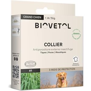Biovetol Collier Anti puces pour Chien Naturels d'origine Végétale- Protection 3 Mois- Réglables et Imperméables pour Moyens et Grands Chiens (+15kg) 75cm - Publicité Biovetol Collier Anti puces pour Chien Naturels d'origine Végétale- Protection 3 Mois- Réglables et Imperméables pour Moyens et Grands Chiens (+15kg) 75cm - Publicité