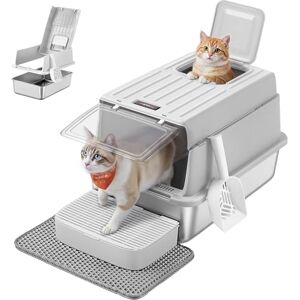 Feandrea Bac à Litière pour Chat, en Acier Inoxydable, avec Couvercle, Pelle, Tapis pour Litière et 2 Entrées, pour Chats Jusqu’à 15 kg, Gris Clair PPT007GD01 - Publicité Feandrea Bac à Litière pour Chat, en Acier Inoxydable, avec Couvercle, Pelle, Tapis pour Litière et 2 Entrées, pour Chats Jusqu’à 15 kg, Gris Clair PPT007GD01 - Publicité