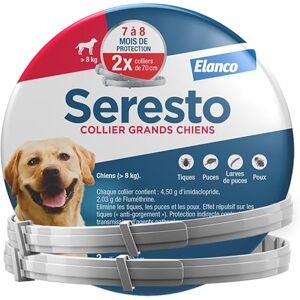 Seresto Collier Grands Chiens – 2 Protections anti puces et anti tiques pour grands chiens de plus de 8 kg – Collier pour chien 7 à 8 mois de protection, réduit le risque de leishmaniose –Gris - Publicité Seresto Collier Grands Chiens – 2 Protections anti puces et anti tiques pour grands chiens de plus de 8 kg – Collier pour chien 7 à 8 mois de protection, réduit le risque de leishmaniose –Gris - Publicité