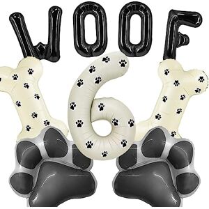 PIXHOTUL Ballons Pour Chien Fournitures De Fête D'anniversaire Pour Chien, Ballons En Feuille De Patte Et D'os, Ballons En Feuille WOOF Lettre Numéro 6 Pour Les Fêtes Sur Le Thème Des Animaux De Compagnie - Publicité