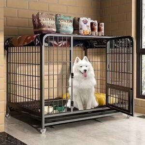 GQCSF Cage pour Chien Lourd Convient aux chiens de petite et moyenne taille aux grands chiens Caisse de Transport sur Roulette Chien Taille Cages Robuste Extérieur pour Chiens en Métal avec Plateau(Colo - Publicité