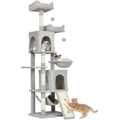 PawHut Arbre à Chat Hauteur 177 cm XXL, Tour de Jeux, Gris Clair 3 Platesformes, 2 Niches, 2 Lits, 2 Hamacs, 1 Échelle, 2 Balles en Peluche, Griffoirs en Sisal, Plusieurs Niveaux - Publicité PawHut Arbre à Chat Hauteur 177 cm XXL, Tour de Jeux, Gris Clair 3 Platesformes, 2 Niches, 2 Lits, 2 Hamacs, 1 Échelle, 2 Balles en Peluche, Griffoirs en Sisal, Plusieurs Niveaux - Publicité