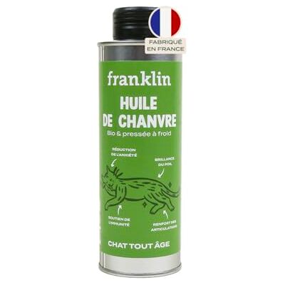 Franklin – Huile de Chanvre pour Chat – 100% Naturelle – Graines pressée à Froid – Anti-Stress – Peau, Pelage & Articulations – Riche en Oméga 3 & 6 – Doseur Intégré – 250 ML - Publicité Franklin – Huile de Chanvre pour Chat – 100% Naturelle – Graines pressée à Froid – Anti-Stress – Peau, Pelage & Articulations – Riche en Oméga 3 & 6 – Doseur Intégré – 250 ML - Publicité