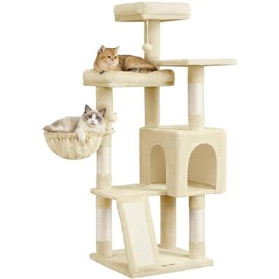 Feandrea Arbre à Chat, Tour pour Chat, 3 Plateformes, 136 cm de Haut Avec Poteaux à Griffer et Rampe, 1 Niche, 1 Panier, 2 Pompons, Beige sable, Collection CLAWFY PCT012LF01 - Publicité Feandrea Arbre à Chat, Tour pour Chat, 3 Plateformes, 136 cm de Haut Avec Poteaux à Griffer et Rampe, 1 Niche, 1 Panier, 2 Pompons, Beige sable, Collection CLAWFY PCT012LF01 - Publicité