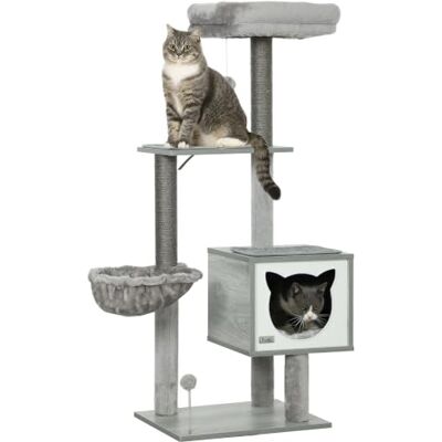 PawHut Arbre à Chat Griffoirs Multi-Équipements Niche Hamac 126 cm Gris Griffoirs Grattoirs, Coussins Amovibles, Peluche Courte, Sisal Naturel - Publicité PawHut Arbre à Chat Griffoirs Multi-Équipements Niche Hamac 126 cm Gris Griffoirs Grattoirs, Coussins Amovibles, Peluche Courte, Sisal Naturel - Publicité