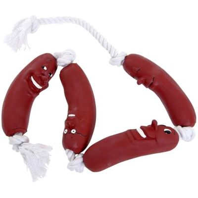 1001kdo Jouet Saucisse en Latex sur Corde avec 6 Noeuds pour Chien - Publicité 1001kdo Jouet Saucisse en Latex sur Corde avec 6 Noeuds pour Chien - Publicité
