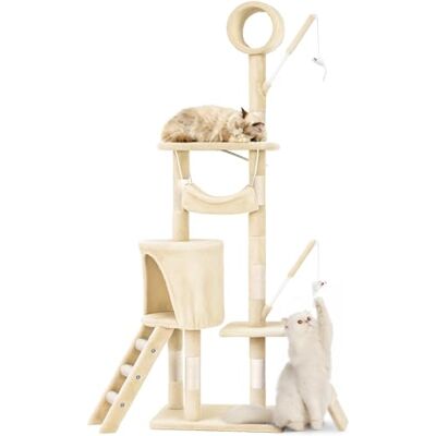 vounot ® Arbre à Chat Hauteur 155cm Multi Niveaux Arbre à Grimper avec Griffoirs Tunnel Hamac Niche Escalade et Escalier Centre d’Activités pour Chats Beige - Publicité vounot ® Arbre à Chat Hauteur 155cm Multi Niveaux Arbre à Grimper avec Griffoirs Tunnel Hamac Niche Escalade et Escalier Centre d’Activités pour Chats Beige - Publicité