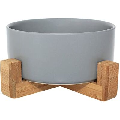 Pet Wiz - Ceramic Bowl with Bamboo Stand - Gris - Bowl - Publicité Pet Wiz - Ceramic Bowl with Bamboo Stand - Gris - Bowl - Publicité